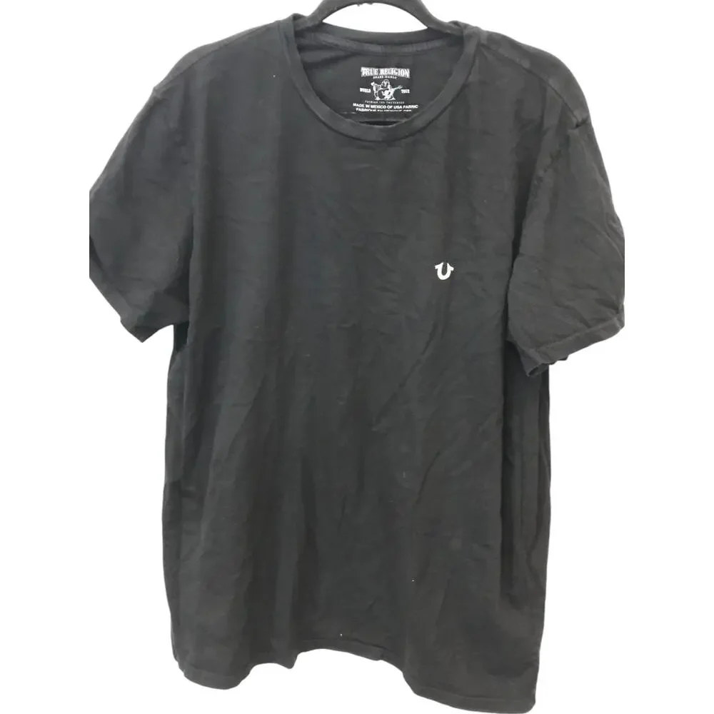 True Religion T Shirt Mens 2XL Basic Black Logo Crew Neck Short Sleeve Pullover